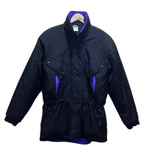 Edelweiss Skiwear VTG Women L Jacket Retro Blk Purple Puffy Outdoors Colorblock